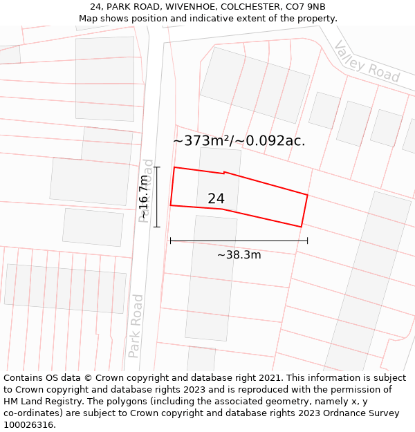 24, PARK ROAD, WIVENHOE, COLCHESTER, CO7 9NB: Plot and title map