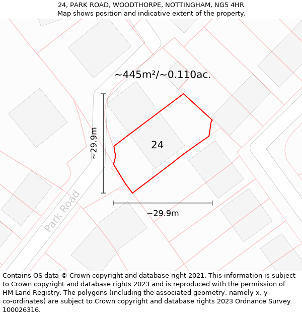 24, PARK ROAD, WOODTHORPE, NOTTINGHAM, NG5 4HR: Plot and title map