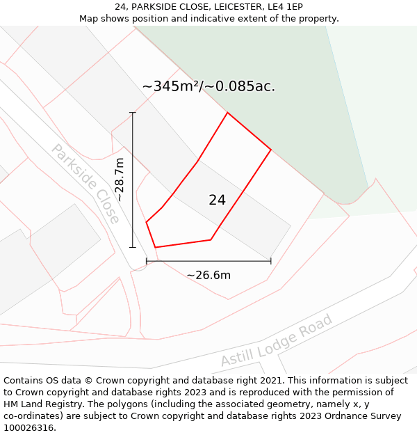 24, PARKSIDE CLOSE, LEICESTER, LE4 1EP: Plot and title map