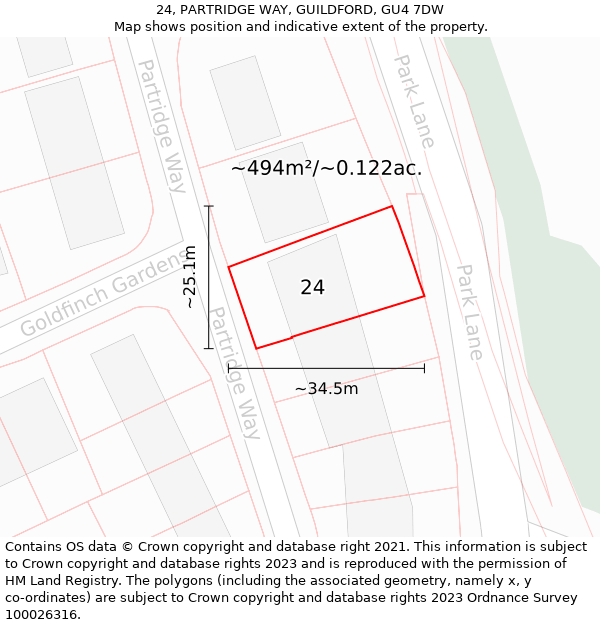 24, PARTRIDGE WAY, GUILDFORD, GU4 7DW: Plot and title map