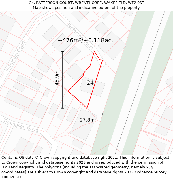 24, PATTERSON COURT, WRENTHORPE, WAKEFIELD, WF2 0ST: Plot and title map