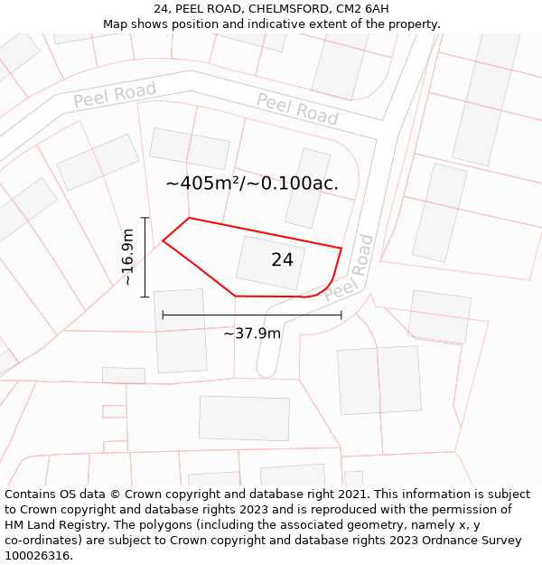 24, PEEL ROAD, CHELMSFORD, CM2 6AH: Plot and title map