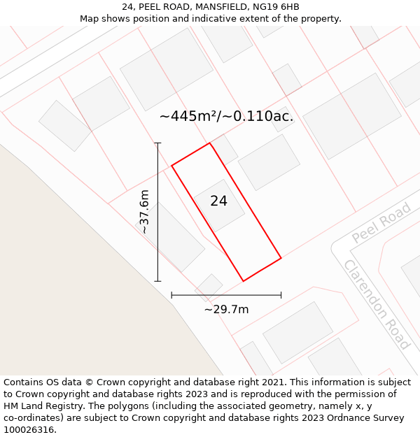 24, PEEL ROAD, MANSFIELD, NG19 6HB: Plot and title map