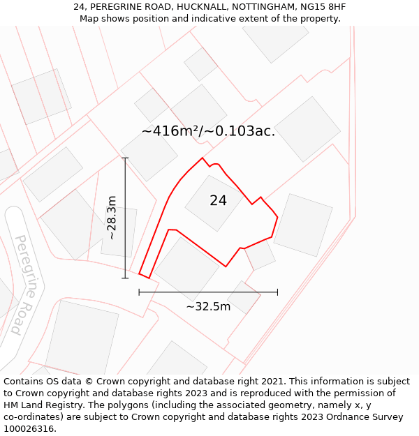 24, PEREGRINE ROAD, HUCKNALL, NOTTINGHAM, NG15 8HF: Plot and title map