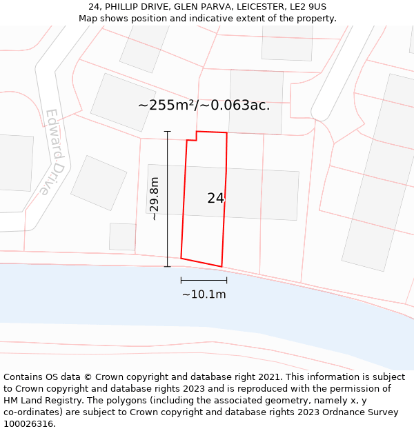 24, PHILLIP DRIVE, GLEN PARVA, LEICESTER, LE2 9US: Plot and title map