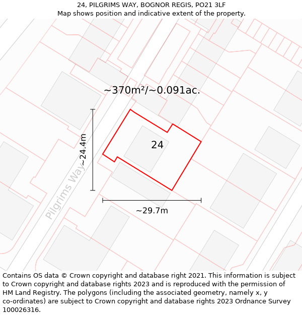 24, PILGRIMS WAY, BOGNOR REGIS, PO21 3LF: Plot and title map