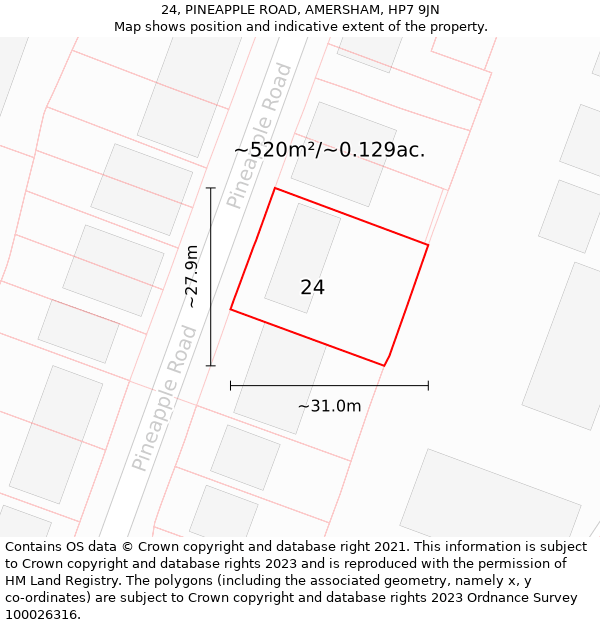 24, PINEAPPLE ROAD, AMERSHAM, HP7 9JN: Plot and title map