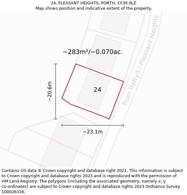 24, PLEASANT HEIGHTS, PORTH, CF39 0LZ: Plot and title map