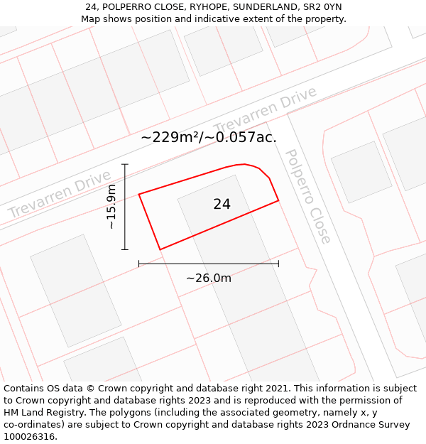 24, POLPERRO CLOSE, RYHOPE, SUNDERLAND, SR2 0YN: Plot and title map