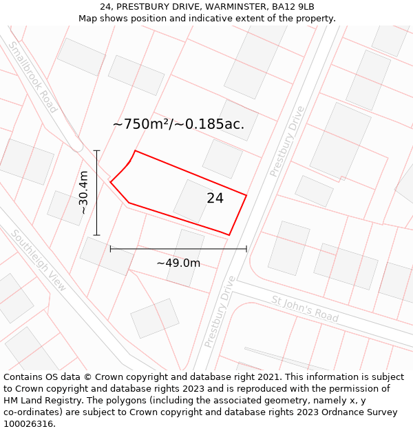 24, PRESTBURY DRIVE, WARMINSTER, BA12 9LB: Plot and title map