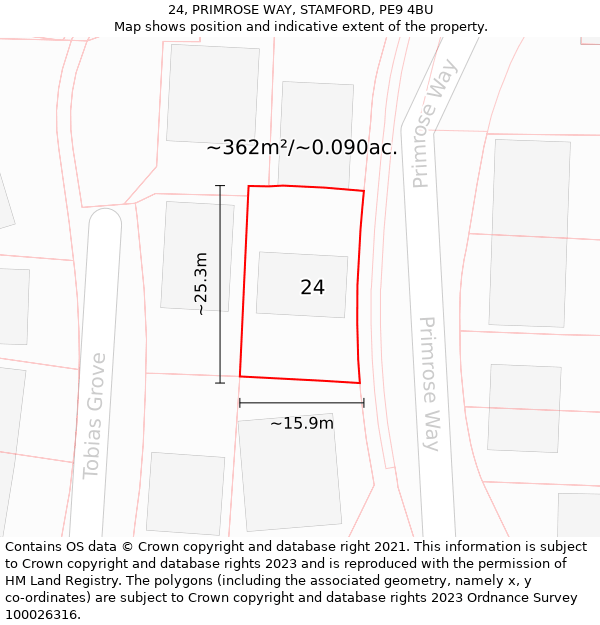 24, PRIMROSE WAY, STAMFORD, PE9 4BU: Plot and title map