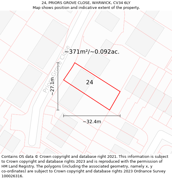 24, PRIORS GROVE CLOSE, WARWICK, CV34 6LY: Plot and title map