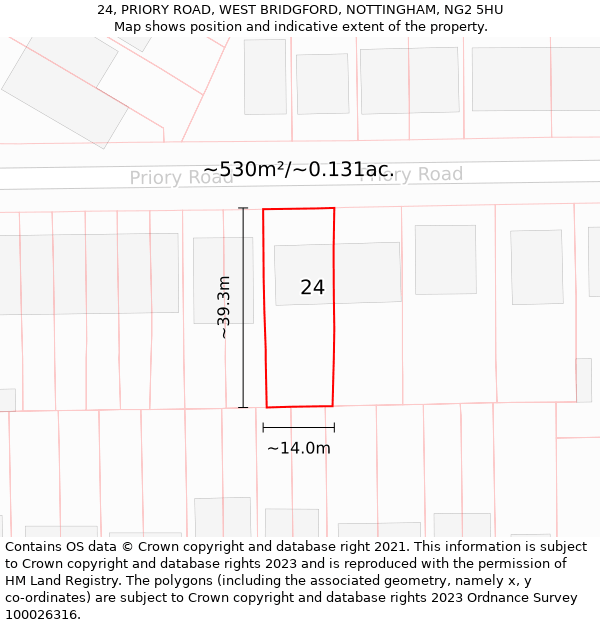 24, PRIORY ROAD, WEST BRIDGFORD, NOTTINGHAM, NG2 5HU: Plot and title map