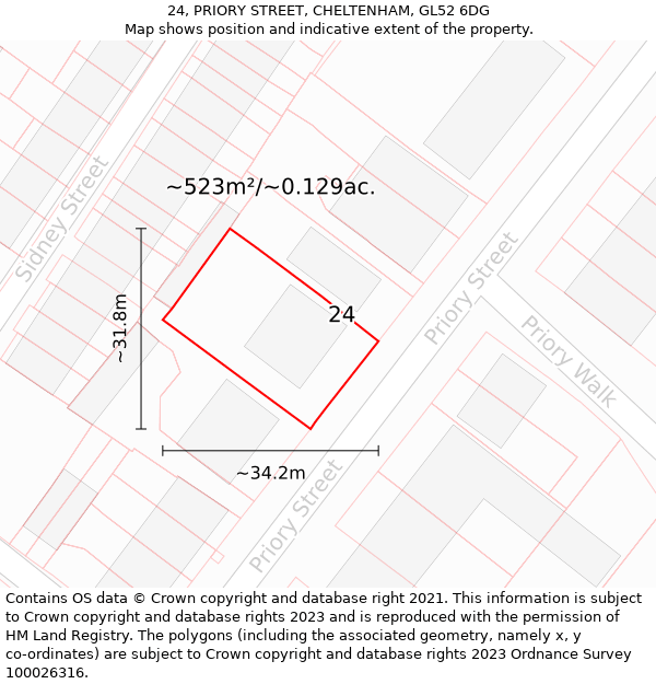 24, PRIORY STREET, CHELTENHAM, GL52 6DG: Plot and title map
