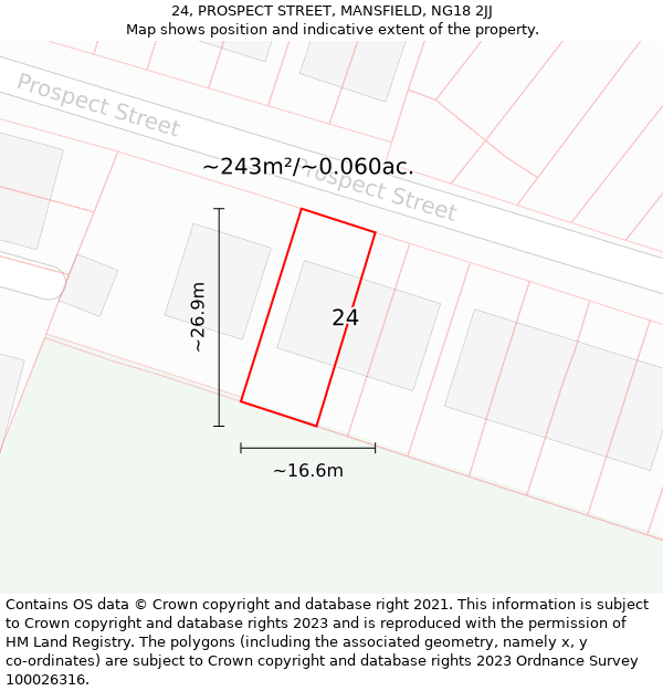 24, PROSPECT STREET, MANSFIELD, NG18 2JJ: Plot and title map