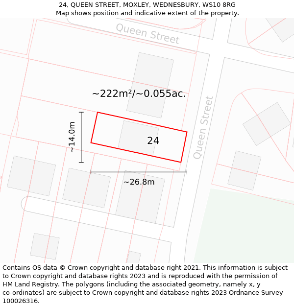 24, QUEEN STREET, MOXLEY, WEDNESBURY, WS10 8RG: Plot and title map