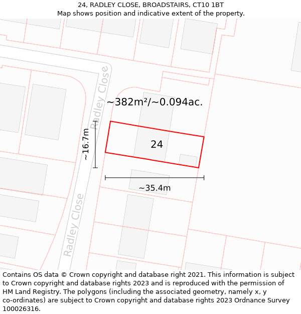 24, RADLEY CLOSE, BROADSTAIRS, CT10 1BT: Plot and title map