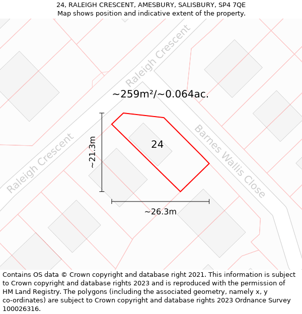 24, RALEIGH CRESCENT, AMESBURY, SALISBURY, SP4 7QE: Plot and title map