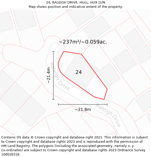 24, RALEIGH DRIVE, HULL, HU9 1UN: Plot and title map