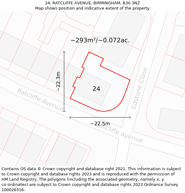 24, RATCLIFFE AVENUE, BIRMINGHAM, B30 3NZ: Plot and title map