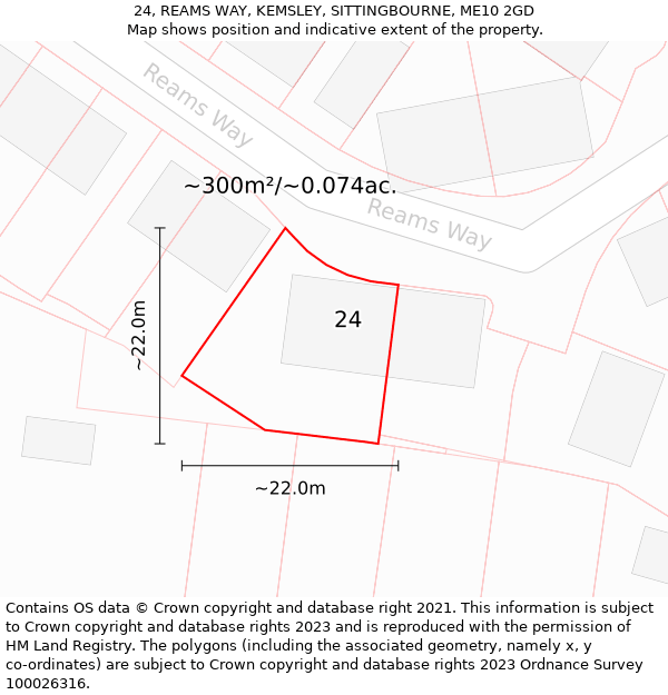 24, REAMS WAY, KEMSLEY, SITTINGBOURNE, ME10 2GD: Plot and title map