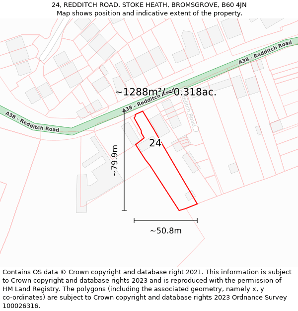 24, REDDITCH ROAD, STOKE HEATH, BROMSGROVE, B60 4JN: Plot and title map