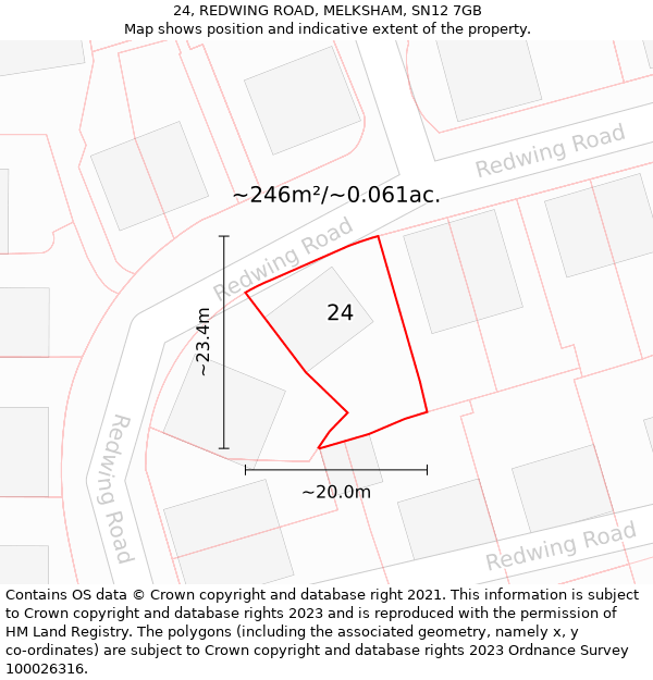 24, REDWING ROAD, MELKSHAM, SN12 7GB: Plot and title map