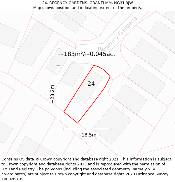 24, REGENCY GARDENS, GRANTHAM, NG31 9JW: Plot and title map