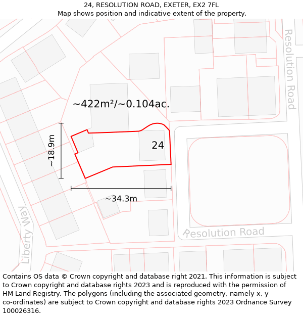 24, RESOLUTION ROAD, EXETER, EX2 7FL: Plot and title map