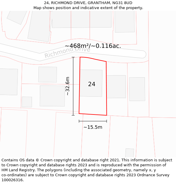 24, RICHMOND DRIVE, GRANTHAM, NG31 8UD: Plot and title map