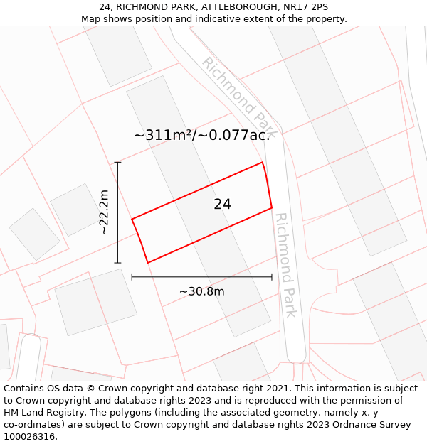 24, RICHMOND PARK, ATTLEBOROUGH, NR17 2PS: Plot and title map