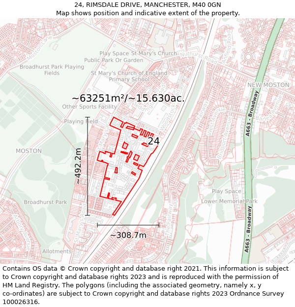 24, RIMSDALE DRIVE, MANCHESTER, M40 0GN: Plot and title map