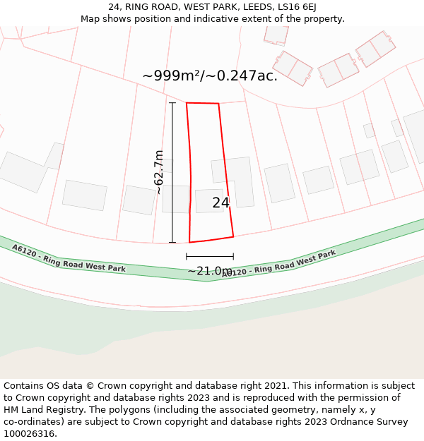 24, RING ROAD, WEST PARK, LEEDS, LS16 6EJ: Plot and title map