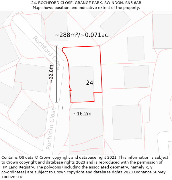 24, ROCHFORD CLOSE, GRANGE PARK, SWINDON, SN5 6AB: Plot and title map