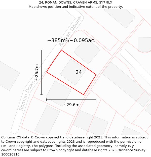 24, ROMAN DOWNS, CRAVEN ARMS, SY7 9LX: Plot and title map