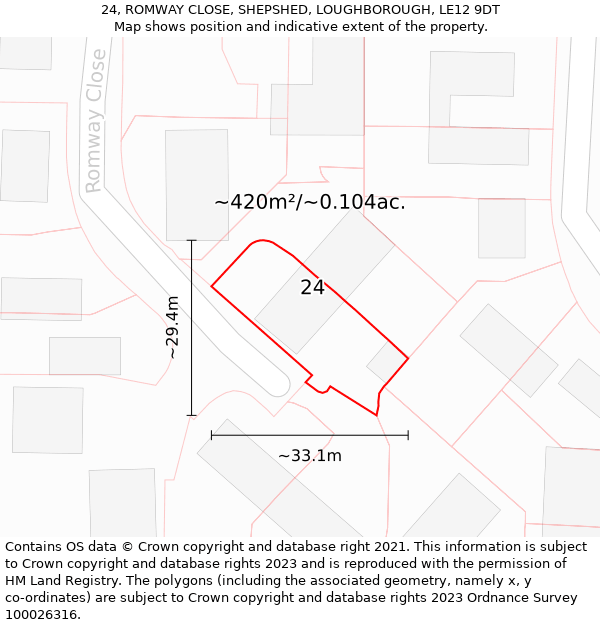 24, ROMWAY CLOSE, SHEPSHED, LOUGHBOROUGH, LE12 9DT: Plot and title map