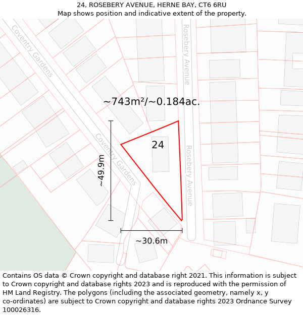 24, ROSEBERY AVENUE, HERNE BAY, CT6 6RU: Plot and title map