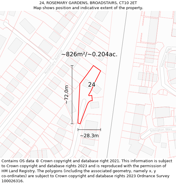 24, ROSEMARY GARDENS, BROADSTAIRS, CT10 2ET: Plot and title map