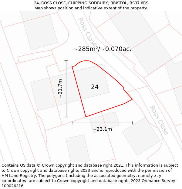 24, ROSS CLOSE, CHIPPING SODBURY, BRISTOL, BS37 6RS: Plot and title map