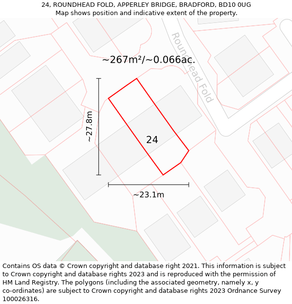 24, ROUNDHEAD FOLD, APPERLEY BRIDGE, BRADFORD, BD10 0UG: Plot and title map