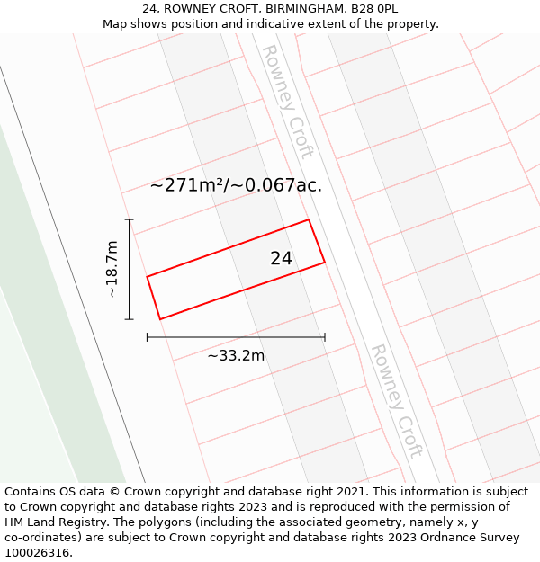 24, ROWNEY CROFT, BIRMINGHAM, B28 0PL: Plot and title map