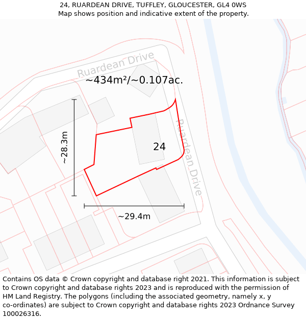 24, RUARDEAN DRIVE, TUFFLEY, GLOUCESTER, GL4 0WS: Plot and title map