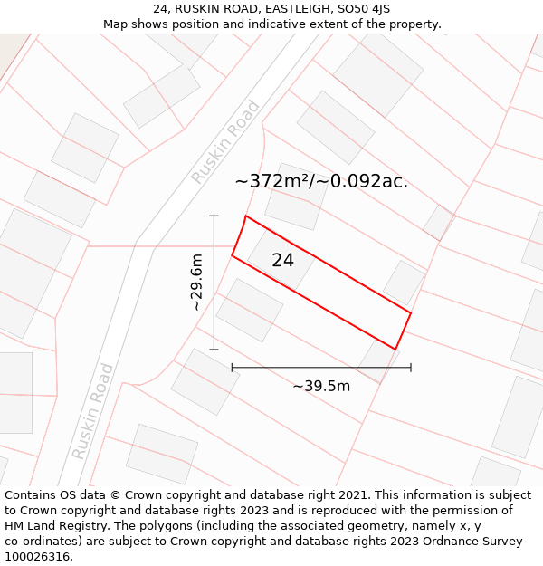 24, RUSKIN ROAD, EASTLEIGH, SO50 4JS: Plot and title map
