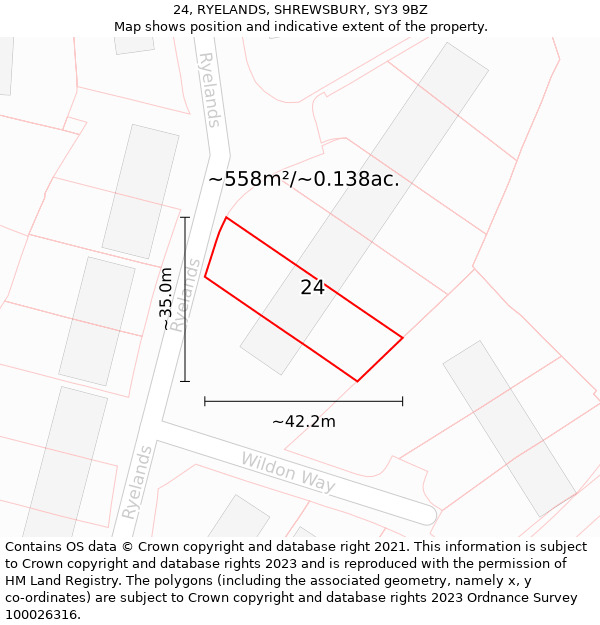 24, RYELANDS, SHREWSBURY, SY3 9BZ: Plot and title map