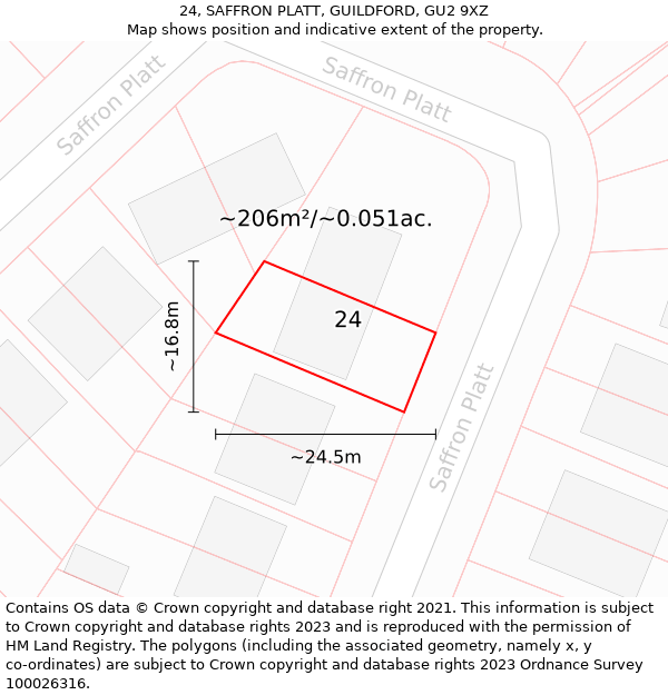 24, SAFFRON PLATT, GUILDFORD, GU2 9XZ: Plot and title map