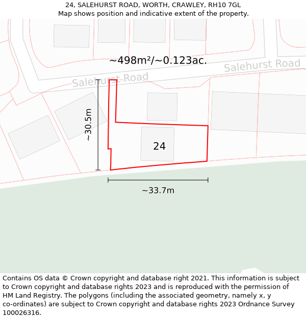 24, SALEHURST ROAD, WORTH, CRAWLEY, RH10 7GL: Plot and title map