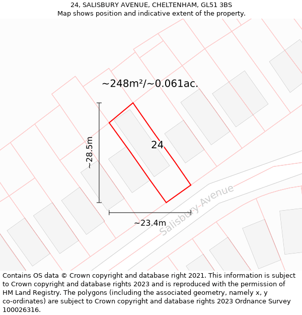 24, SALISBURY AVENUE, CHELTENHAM, GL51 3BS: Plot and title map