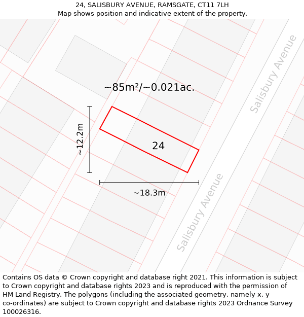 24, SALISBURY AVENUE, RAMSGATE, CT11 7LH: Plot and title map