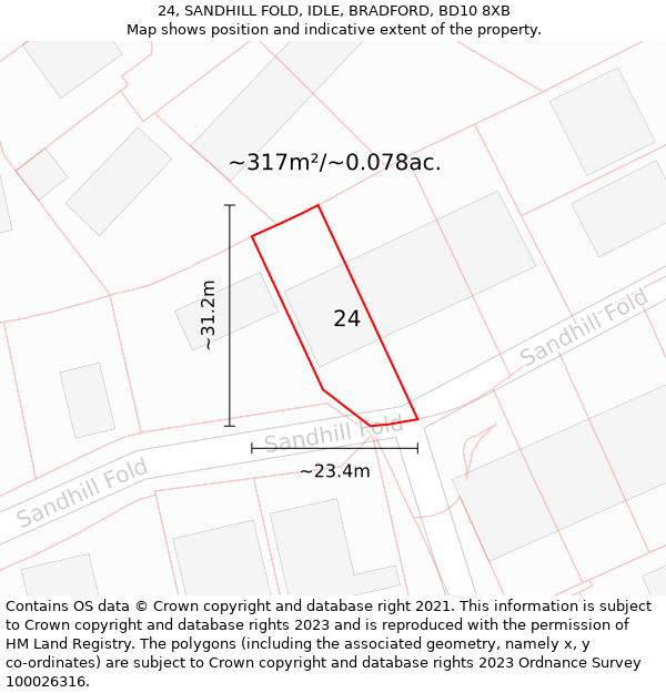 24, SANDHILL FOLD, IDLE, BRADFORD, BD10 8XB: Plot and title map