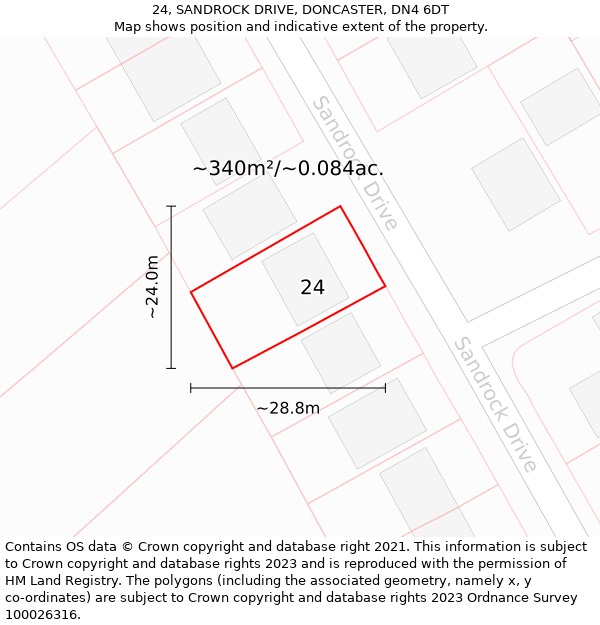 24, SANDROCK DRIVE, DONCASTER, DN4 6DT: Plot and title map